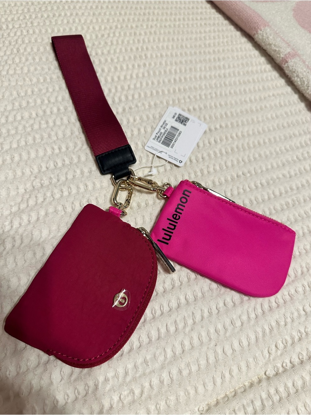 lululemon Dual Pouch Pink & Berry Wristlet Keychain Pouch Set